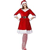 Kofero Mrs. Claus Costume for Women Christmas Santa Costume Dress Adult Plus Size Miss 5PCS Red Cosplay Outfit Xmas Party