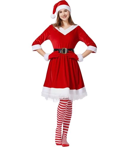 Yeenuo Mrs Claus Costume for Women Plus Size Christmas Santa Red Dress Adult Outfit Hat Gloves Belt Stockings 5PCS Xmas Cosplay : Clothing, Shoes & Jewelry