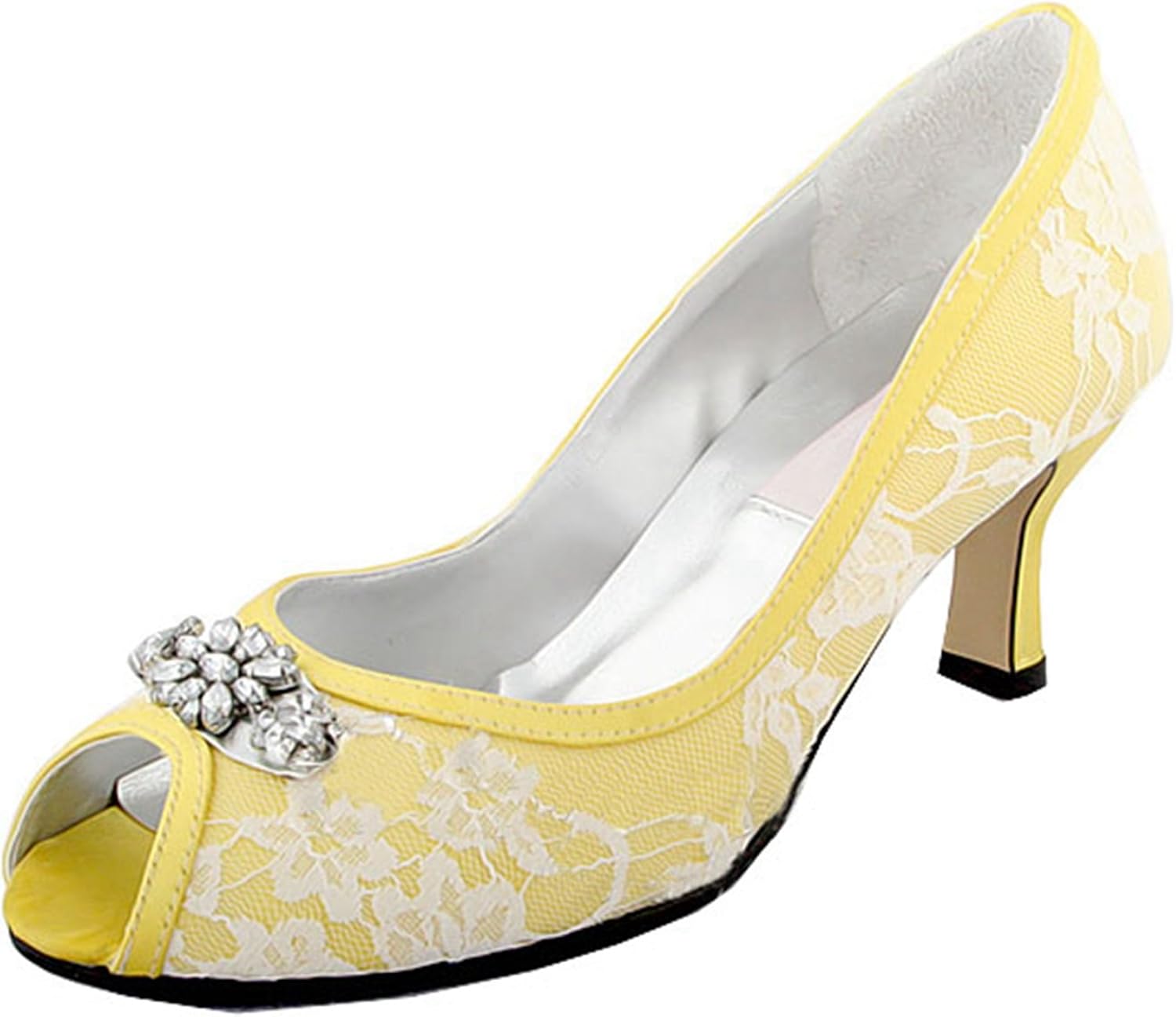 Womens Ivory White Lace Low Kitten Heel Full Toe Strappy Bridal Wedding Shoes Ebay