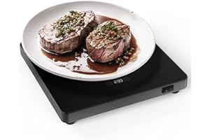 ROPPLIFE Hot Plate & Food Warmer - Electric Warming Tray 8.3x8.3 Inch, 6-Temp Control, Portable Glasstop Warmer for Desk Coff