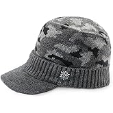 Dahlia Men's Beanie with Visor - Wool, Winter Hat w/Brim, Fleece Lined