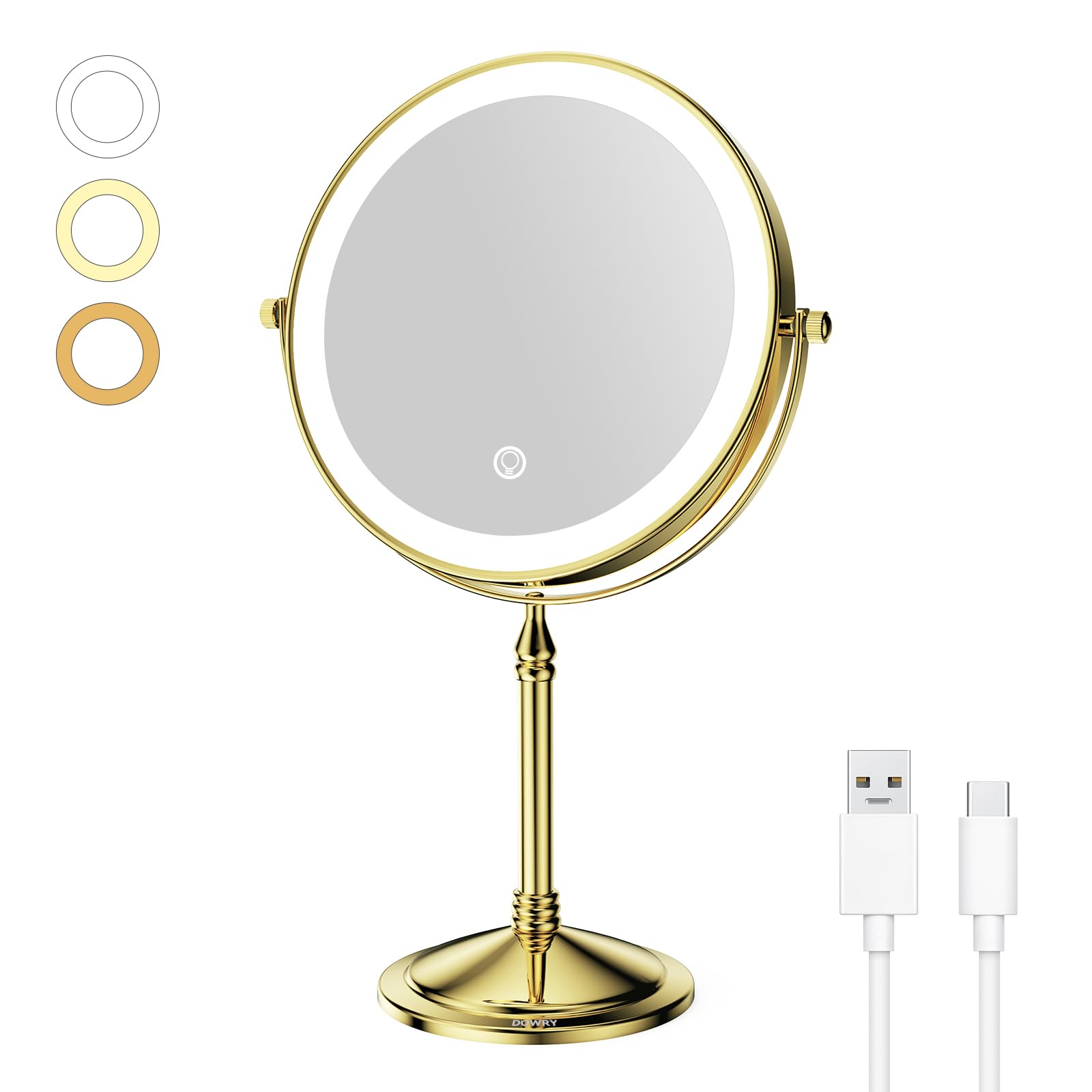 Photo 1 of ***(PARTS ONLY/ NON FUNCTIONAL)***DOWRY 4000 mAh Rechargeable Lighted Makeup Mirror 10x Magnification Vanity Mirror Tabletop Two-Sided Swivel Gold Finish