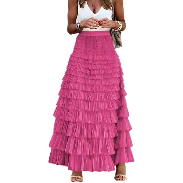 NJNJGO Women's High Waist Tulle Midi Skirt – Elastic Waist Tea-Length Pleated Mesh Skirt, One Size Fits Most