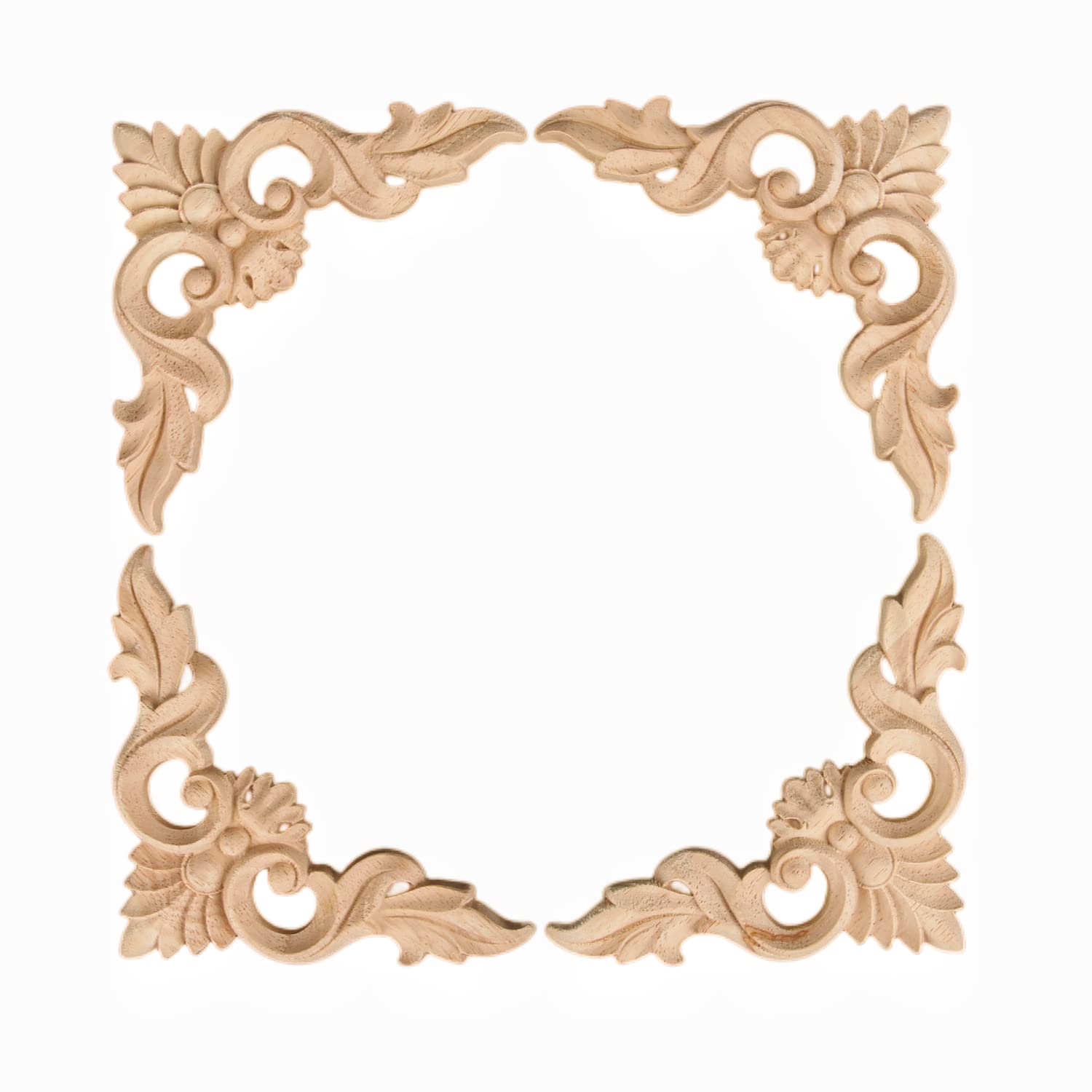 MUXSAM 4pcs 12 * 12cm/4.72"*4.72" Wood Carved Corner Onlay Furniture Home Decorations Unpainted Applique