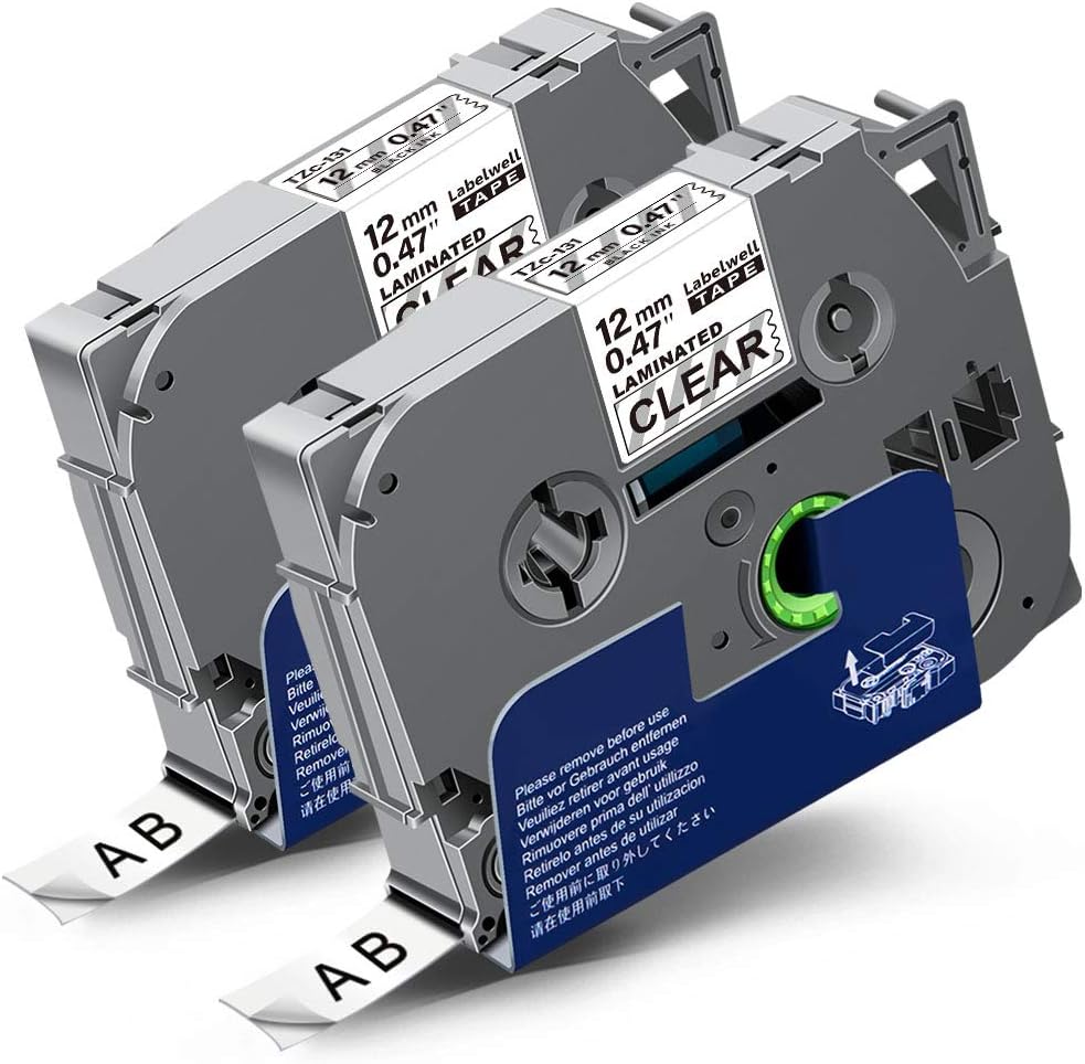 Labelwell Compatible Label Tape Replacement for Brother Tz Tze-131 Tze131 Tzc-131 0.47 12mm Black on Clear Cassette for Brother P-Touch CUBE PTP300BT PT-P710BT PTD200VP GL-H105 GL-H100 PT-D450, 2-Pack