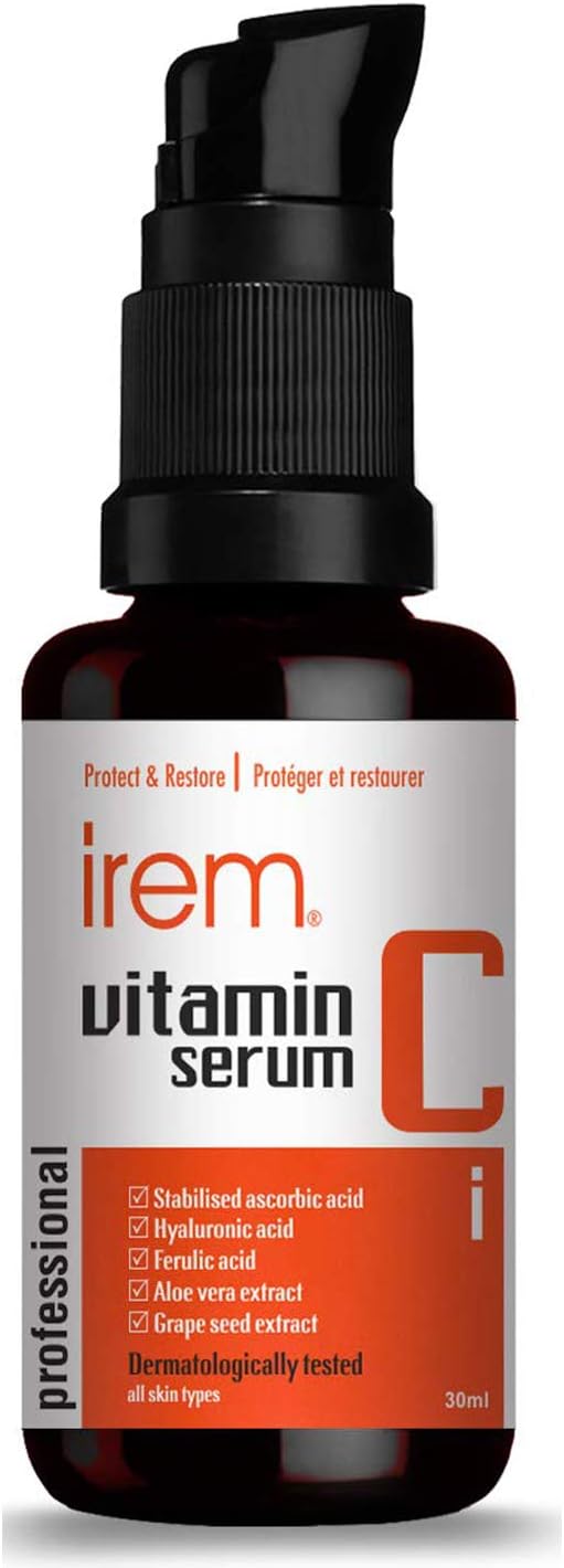 Irem Vitamin C Serum for face with Hyaluronic acid, Ferulic acid, Aloe vera and Grape seed extract, 30ml
