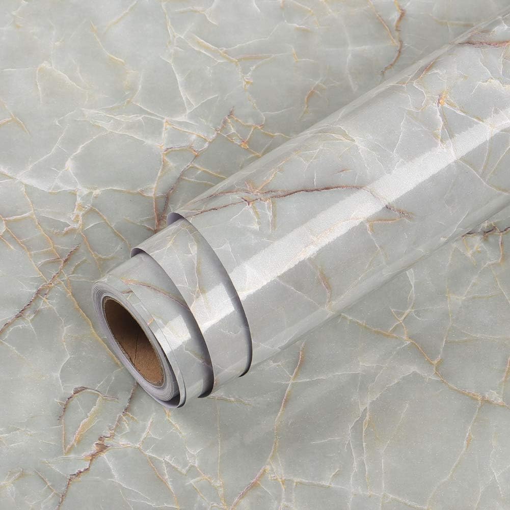 Livelynine 40CMX10M Marble Wallpaper Self Adhesive Vinyl Wrap for Kitchen Worktop Covering Marble Effect Sticky Back Plastic roll Contact Paper Waterproof Kitchen Counter Top Table Desk
