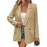 Mina Self Summer Womens Linen Blazers Jackets Lightweight 2024 Spring Long Sleeves Business Casual Dressy Office Light Clothes Blazers Suit Jacket for Women, Daily/Work, Khaki Large Size