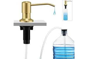 CREA Brushed Glod Soap Dispenser for Kitchen Sink,Gold Kitchen Soap Dispenser Pump,Built in Sink Soap Dispenser Stainless Steel,in Counter Under Sink Soap Dispenser Set w./ 39" Tube 17oz Bottle