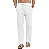 COOFANDY Men's Linen Casual Pants Elastic Waist Beach Pants Lightweight Drawstring Summer Yoga Pants