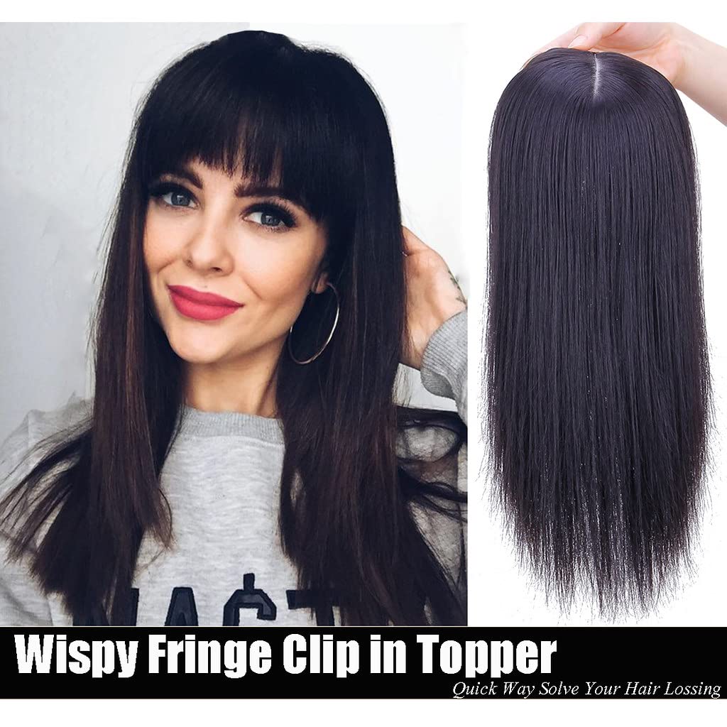 3D Wispy Fringe Forehead Hairpiece Clip in Straight Middle Parting Topper for Women With Thinning Hair 35cm Light Brown