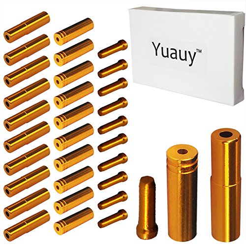 Yuauy (Total 30 PCS) 10 PCs 5mm Golden Alloy Road Mountain Bicycle Bike Brake Cable Tips Caps End Crimp + 10 PCs 4mm Shift Derailleur Cable Tips End + 10 PCs Cable End Crimps
