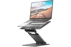 Nulaxy Height Adjustable Laptop Stand for Desk, Dual Foldable Aluminum Computer Riser, Pull Out Design Ergonomic Sit to Notebook Holder Convertor, Compatible with All 10-17" Laptops, Tablets, Gray