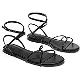 Coutgo Womens Flat Sandals Strappy Open Toe Cross Lace Up Ankle Strap Summer Dressy Beach Shoes