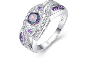 CZCLMLT 925 Sterling Silver Ladies Heart Amethyst Ring Vintage White Gold Plated Full Diamond AAA Colored Cubic Zirconia Ring CZ Diamond Ring Eternity Engagement Wedding Women's Cocktail Ring 6-10 601 (8)