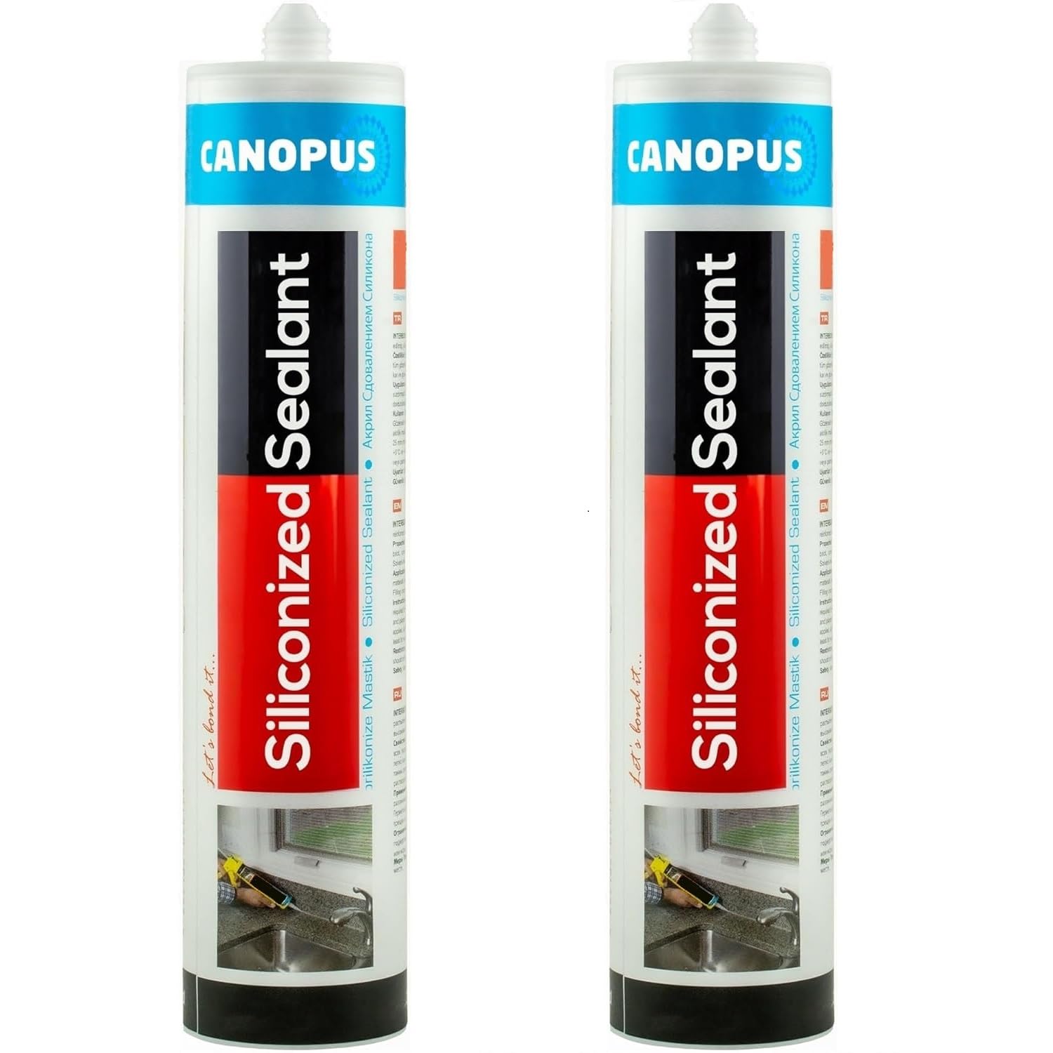 CANOPUS Waterproof Siliconised Acrylic Sealant White, 2 Pack, Silicone Mastic 100% Solvent-Free & Odorless Paintable Frame & Window Sealant for Cracks and Gaps