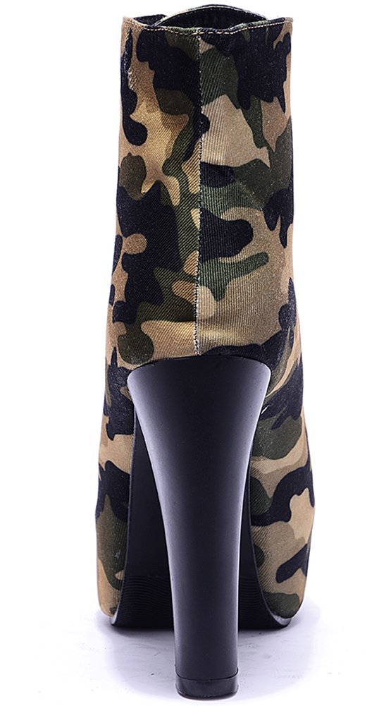 Odema Womens Military Ankle Boots Camouflage Sexy High Heel Pumps Lace Up Platform Shoes - Image 5
