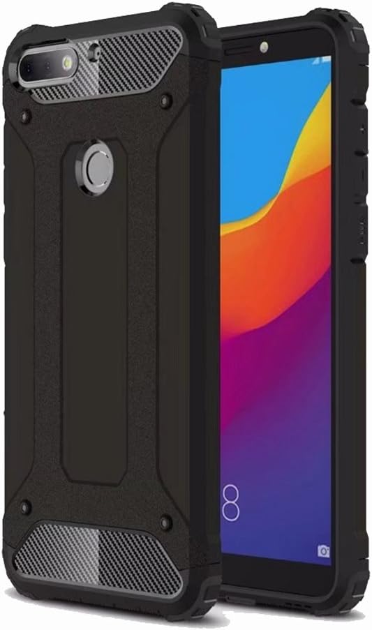 Huawei Honor 7C Case, Ranyi [Premium Hybrid Protection] [Metal Texture] [Shock-Proof] Dual Layer Rugged 360 Degree Full Body Protective Case Cover for Huawei Honor 7C (5.99"), Black