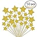 HYOUNINGF 50 Pcs Gold Star Cupcake Toppers,Star Cupcake Toppers Twinkle Twinkle Little Star Decorations Birthday Cupcake Toppers Glitter Gold Cupcake Toppers for Party Cake Decorations primary