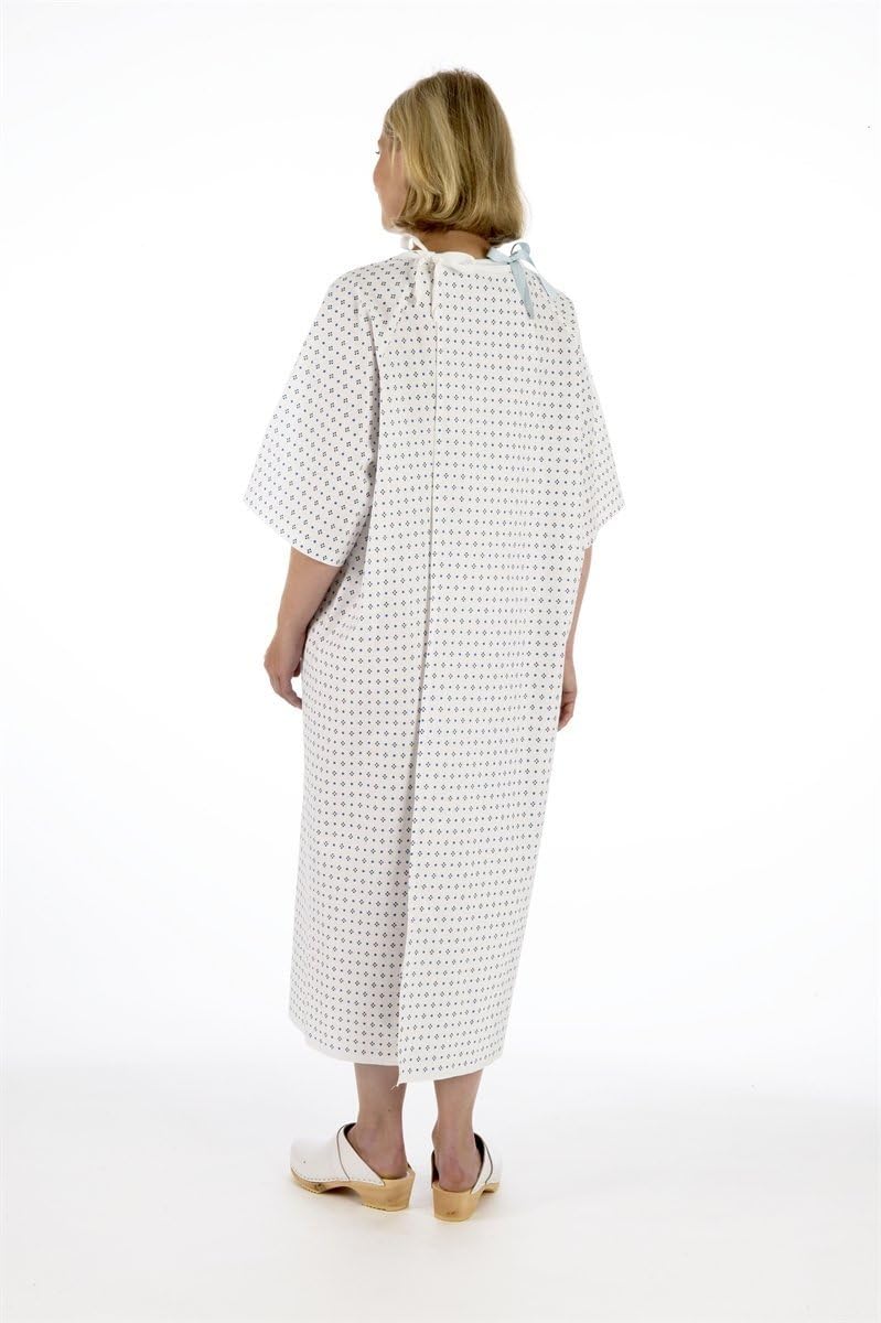 EASY CARE SOLUTIONS 1 x Unisex PATIENT GOWN - Wrap Around Style - Hospital, White and Blue - Image 3