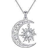 FLYOW S925 Sterling Silver Crescent Moon Pendant Necklace for Women Birthday Gift