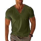 Runcati Mens Casual T Shirts Short Sleeve V Neck Linen Henley Shirt Button Basic Fashion Summer Beach Tee Tops