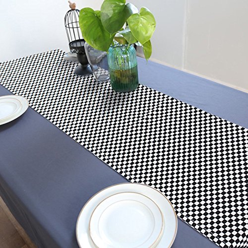 Suppromo Cotton Plaid Checkered Table Runners Black White Gingham Table