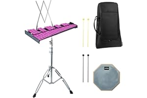 MIRIO Glockenspiel 32 Notes, Violet Xylophone Percussion Bell Kit for Student, Adult, with 8" Drum Practice Pad, Mallets, Adjustable Height Frame, Music Stand and Carrying Case