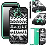 HTC One M8 Case, E LV HTC M8 Case - Shock-Absorption / High Impact Resistant Hybrid Dual Layer Armor Defender Full Body Protective Case Cover (Hard Plastic with Soft Silicon) for HTC One M8 (AT&T, Verizon, Sprint, T-Mobile, International Unlocked) - Tribal Green