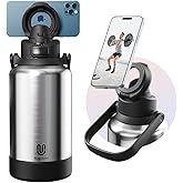 64oz Insulated Magnetic Water Bottle - Stainless Steel Vacuum Flask with MagSafe Compatible Phone Holder Keeps Drinks Cold for 24 Hours Water Jug for Gym and Outdoor Activities（Silver)