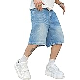 LuminBlaze Mens Baggy Jean Shorts Loose Fit Vintage Wide Leg Jorts Y2K Streetwear Hip Hop Casual Long Denim Shorts