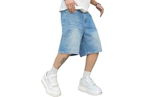 LuminBlaze Mens Baggy Jean Shorts Loose Fit Vintage Wide Leg Jorts Y2K Streetwear Hip Hop Casual Long Denim Shorts