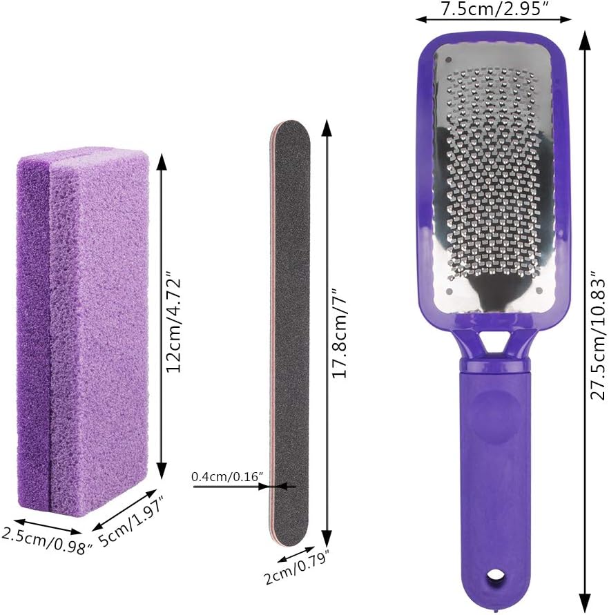 4 Pack Foot Pumice Stone,Sonku Exfoliator Pedicure File Block Callus Remover Scrubber with 1 Pcs Stainless Steel Foot Rasp and 5 Pcs Nail Files 100/180 Grit-Purple: Health & Personal Care