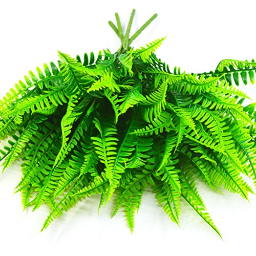 Artificial Boston Fern Bush Plant Shrubs Greenery Bushes for Indoor Outside Home Garden Office Verandah Wedding Decor- 4 Bunches