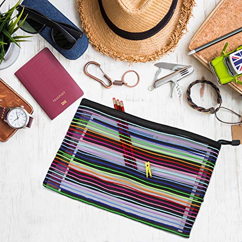 Zipper Mesh Pouch, 6 Pcs 6 Colors 9.8''x 7" Pencil Pen Document Bag Zipper File Bags Storage Pouch for Travel Cosmetics Makeup, Offices Supplies, Travel Accessories - Thumbnail 5