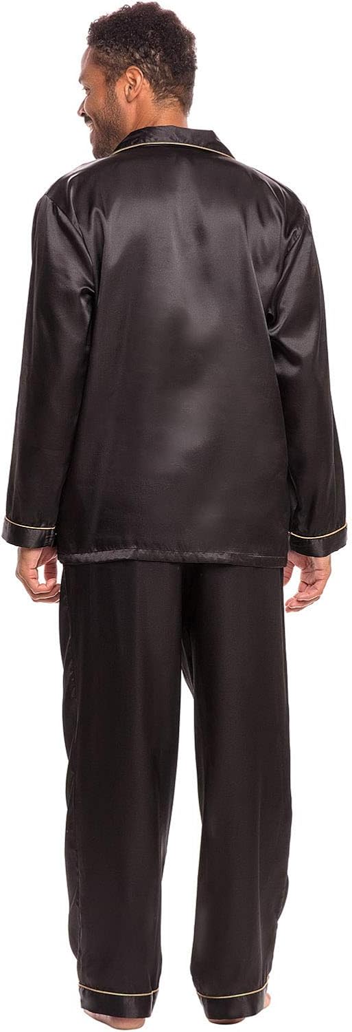 Alexander Del Rossa Men's Button Down Satin Pajama Set with Sleep Mask, Long Silky Pjs at  Men’s Clothing store