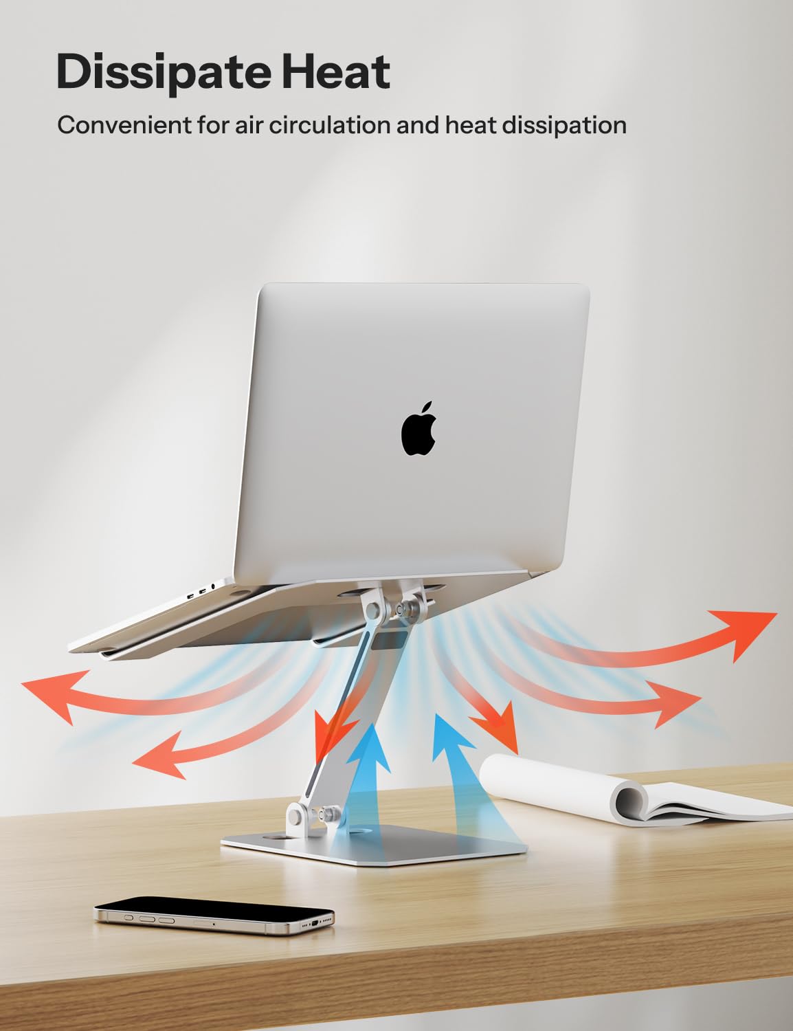 OMOTON Laptop Stand for Desk, Ergonomic Adjustable Computer Stand Aluminum Portable Desktop Laptop Riser Holder for MacBook Air Pro, Dell, HP and All Tablets Up to 15.6", Glossy Silver - Image 6