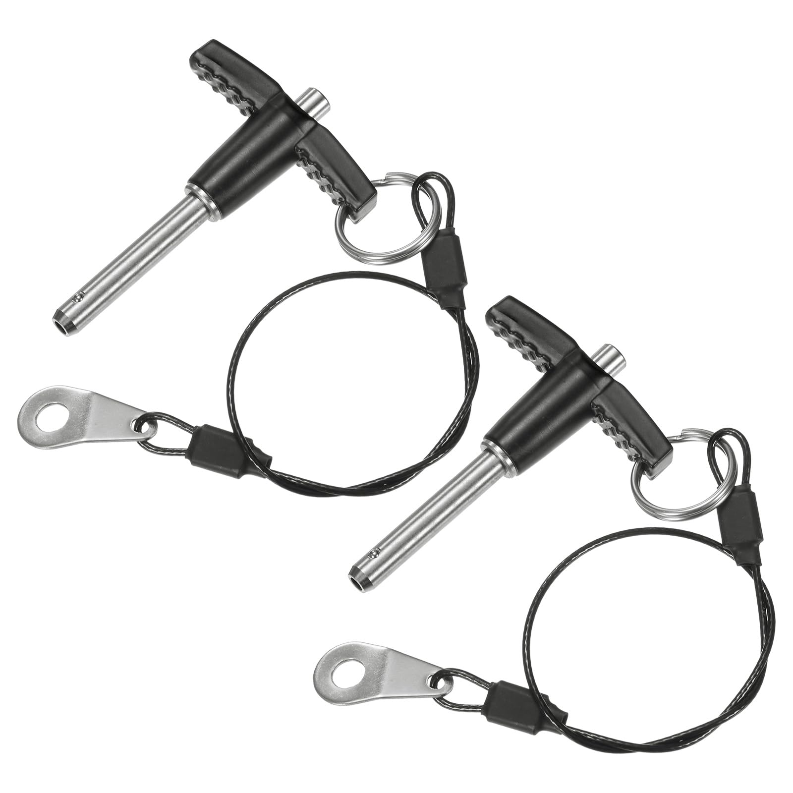 M METERXITY 2-Pack T Handle Lock Pins, 1/4"(6mm) Dia. 1-3/16"(30mm) Usage Length Push-Button Quick Release Locking Pins W Lanyard Cable for Speaker/Aviation/Gym/Machine [304 Stainless Steel]