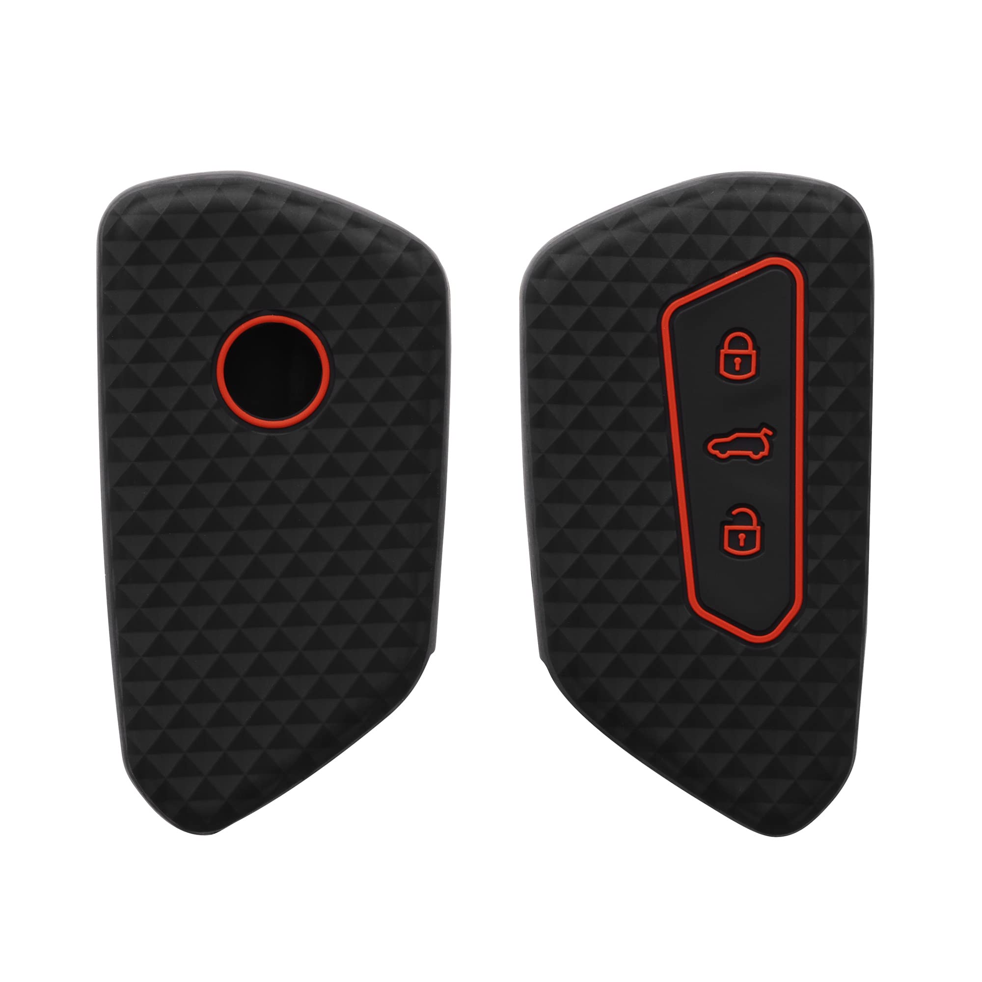 kwmobile Key Cover Compatible with VW Golf 8 3 Button Car Key - Soft Silicone Car Key Fob Holder Protector Case - Black/Red