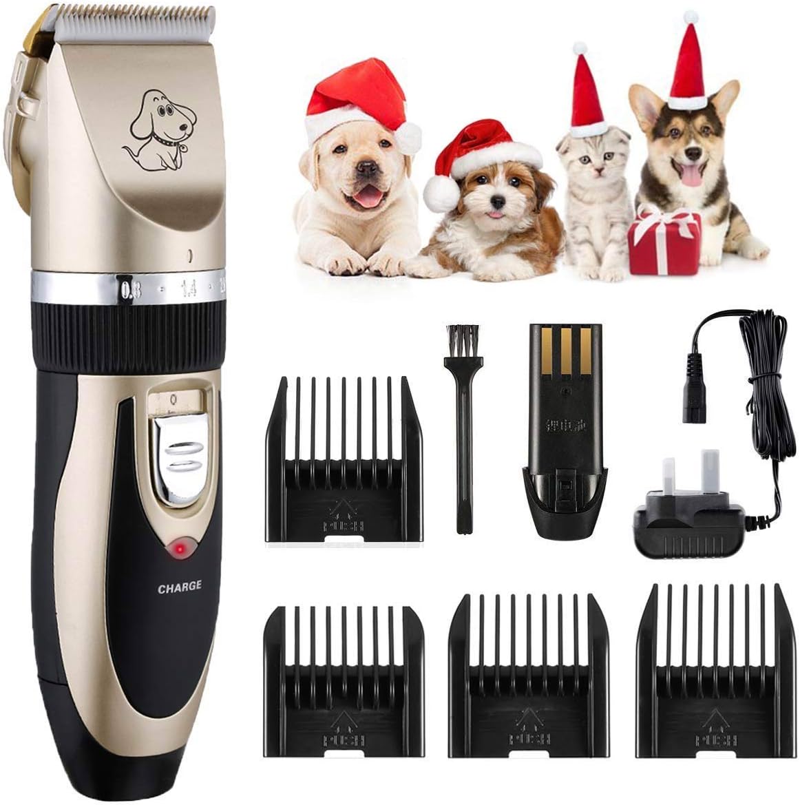 Pet Grooming Clippers ATMOKO Lithium Battery Rechargeable Dog Clippers 4 Comb Guides Pet Clippers Cordless Pet Hair Shaver Low Noise Electric Clippers Kit Low Vibration Cat Clippers for Dogs and Cats