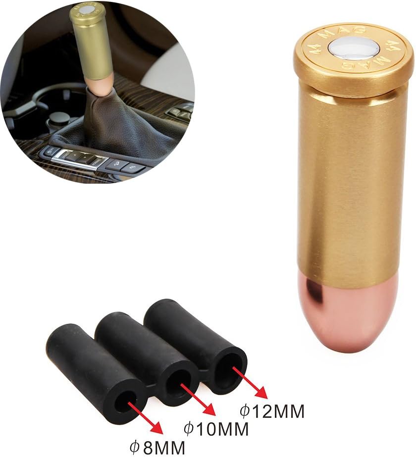 AllureEyes Gold Tone Bullet Gear Stick Shift Lever Knob Shifter with 3 Adapters Manual Stick Shift Knob Universal for Most Vehicles