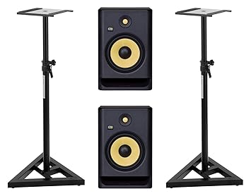 KRK ROKIT RP8 G4 Studiomonitor Stativ Set (aktives Studiomonitor Paar, 2-Wege, bi-Amp, 8 Zoll, 203 Watt inkl. ein Paar Monito