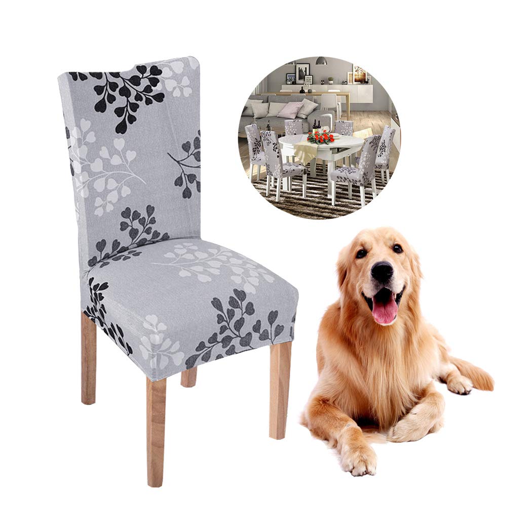 JunYito Chair Covers Dining Chair Covers Slipcovers Top Chair Protector for Dining Room Hotel Ceremony Banquet Wedding Party Décor (I-grey Leaf, 6 Pcs)