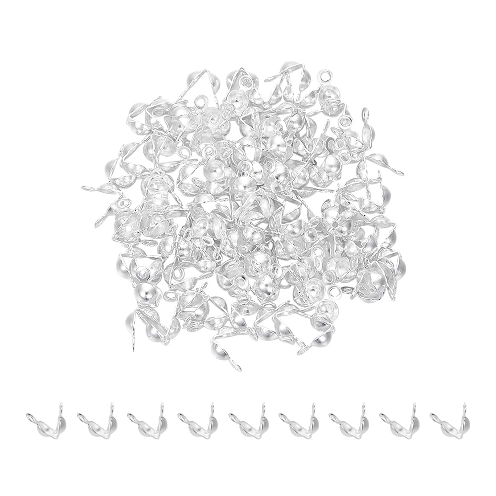 UNICRAFTALE about 100pcs Silver Bead Tip Knot Covers Stainless Steel Calotte Ends Dia Open Clamshell Knot Covers Fold-Over Bead Tips 1.5mm Small Hole End Caps for DIY Bracelet Jewelry Making