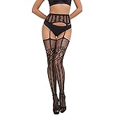Eagerlove Womens Fishnet Stocking High Waist Mesh Tights Suspender Valentine's Thigh High Stockings Plus Size Fishnet