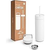 Fellow 20 oz Carter Water Bottle with 2 Lids - Leak-Proof Lid with Metal Handle - Cold Lid with Straw - Ceramic Interior & Vacuum-Insulated Stainless Steel - Matte White