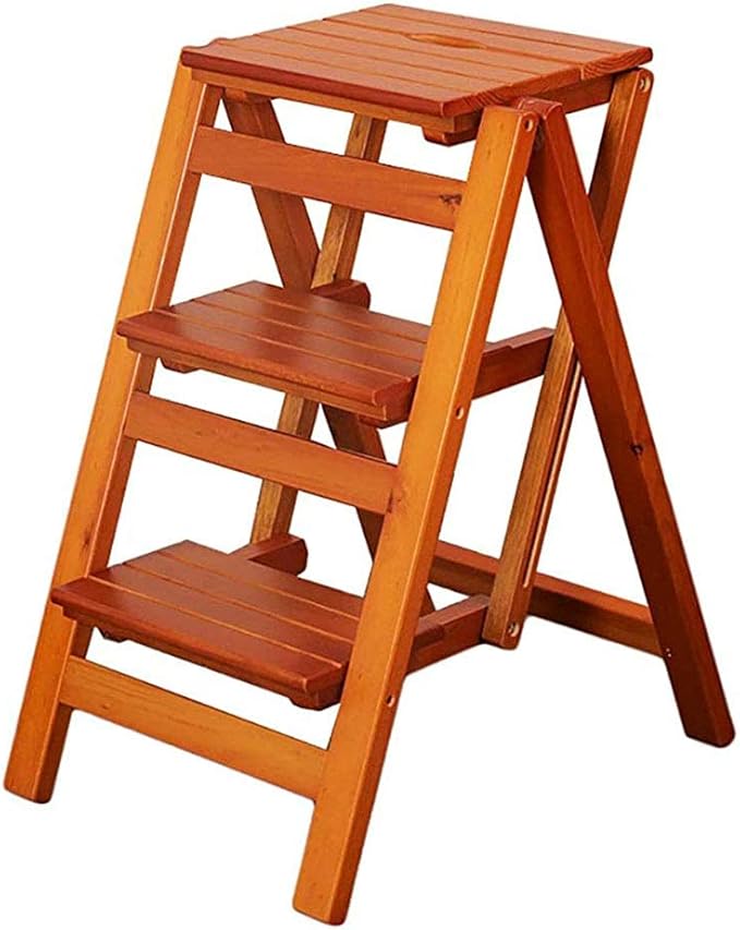 JIANGPENG Escalera Plegable Interior Taburete de Madera Maciza Taburete