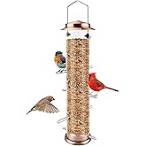 MIXXIDEA Finch Bird Feeder Hanging Metal Thistle Seed Feeder with 8 Feeding Ports Nyger Seed Feeder, Goldfinch Feeder for Outdoors Garden Copper