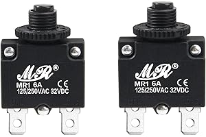 Bumbesti 2Pcs 32VDC,AC125-250V Thermal Overload Protector Push Button Reset Circuit Breakers 6A