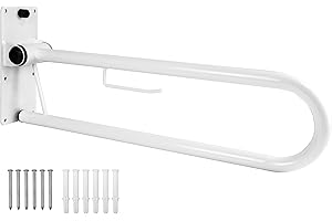 PEPE Mobility Toilet Grab Bar 29.5 Inch, Flip Up Safety Support Rail for Seniors, Wall Mounted Bathroom Handrail, White